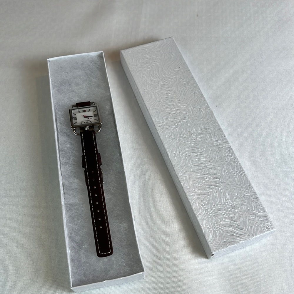 Tommy Hilfiger | Women's Black Leather Strap Watch Silver